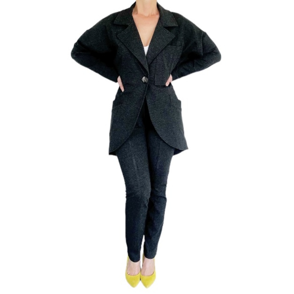CAbi dark gray matching ponte stretch oversized blazer and pants set size XS/6